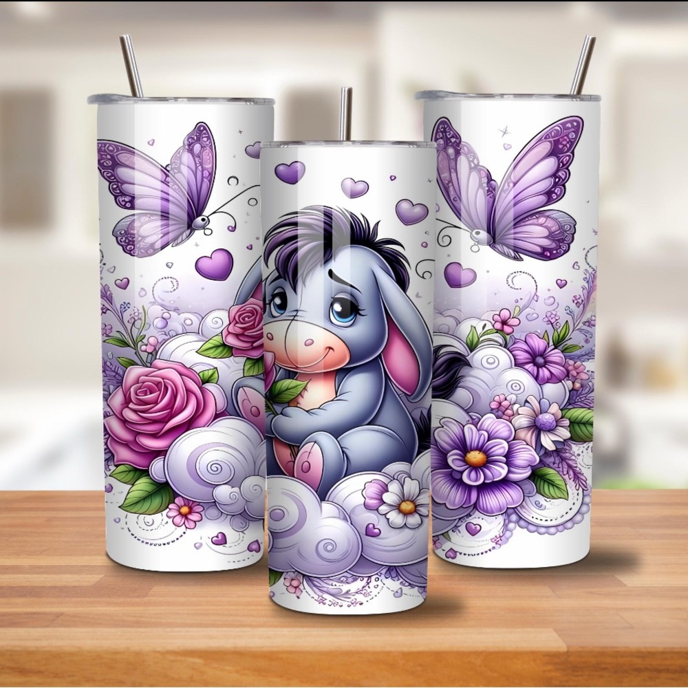 Floral and Butterfly Tumbler with Straw